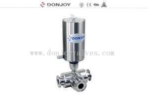 Wholesale Vertical Pneumatic 3 way ball valve 1/2&quot;-4&quot; SS304 / 316L Materials Clamped from china suppliers