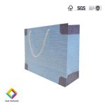 Luxury Blue Color White Card Paper Bags For Gift Packaging With Ribbon Handle
