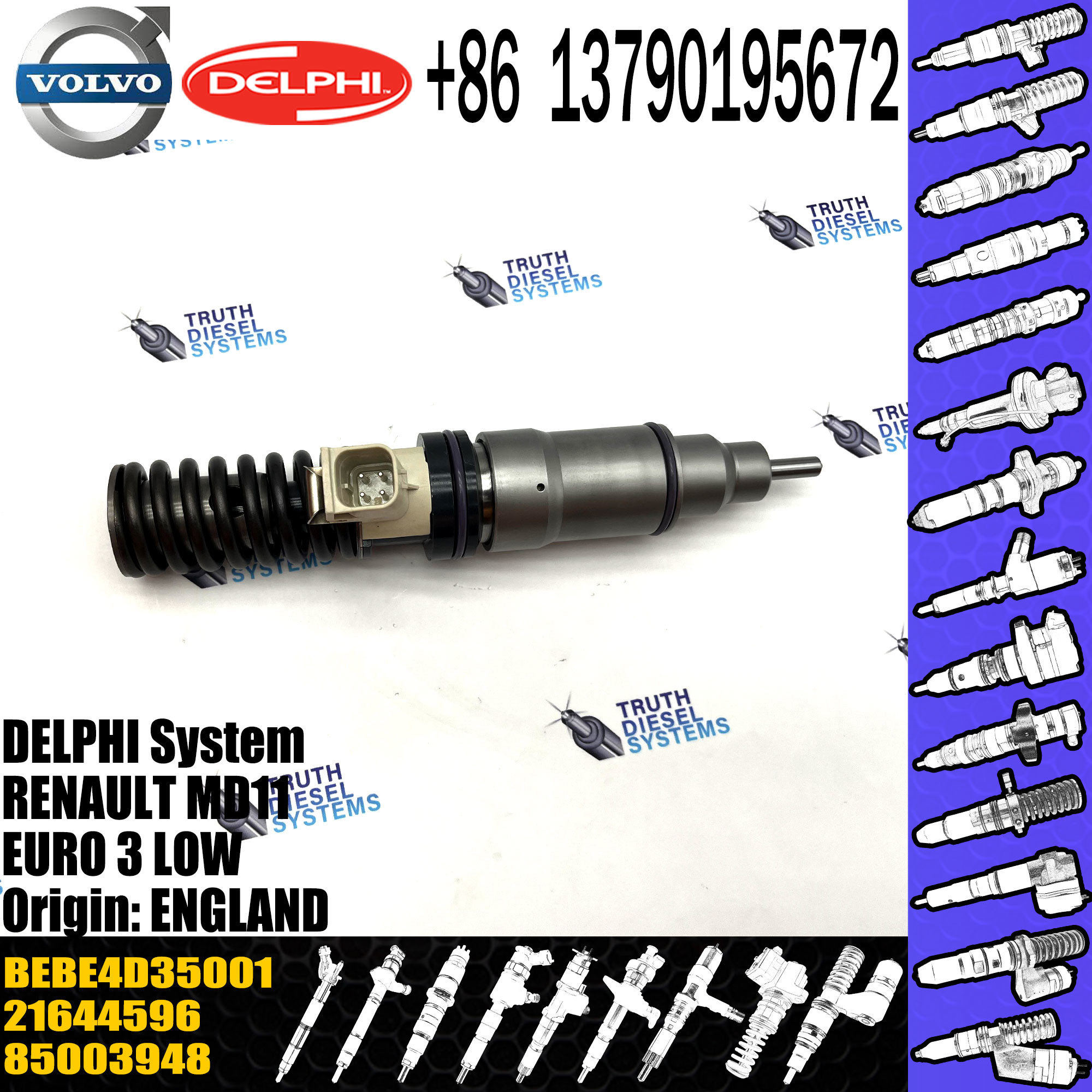 Diesel Fuel Injector 21644596 7421582094 7421644596 21582094 21644596 85003948 BEBE4D35001 For 11LTR EURO3 LO
