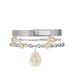 Shiny Silver Women'S Beaded Bracelet Set 0.7mm stretch With Shell And Hematite