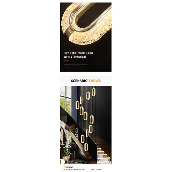 3200-6500K Three Colors Changing Light LED Chandelier Modern Light Luxury Acrylic Oval Pendant For Home And Restaurant