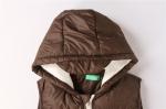 Brown 15/16 Size Kids Padded Gilet With Fur Lining Hood