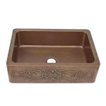 Farmhouse Copper Kitchen Bathroom Sinks One Bowl Embossed Scroll Design