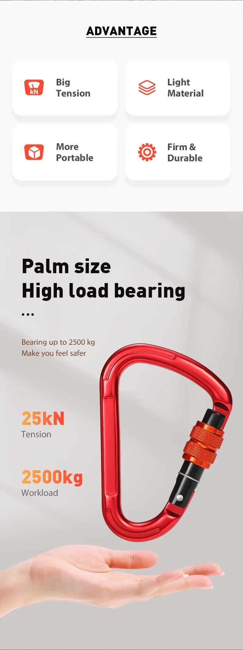 Customized Logo and Color 25KN Aluminum Carabiner for Outdoor in Various Activities