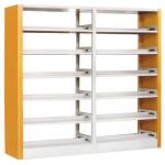 6 Tiers Double-Upright Double-Sided Metal Office Bookshelf Wooden Grain Thermal