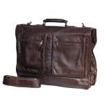 Vintage Leather Travel Garment Bag With Two Front Zipper Pockets