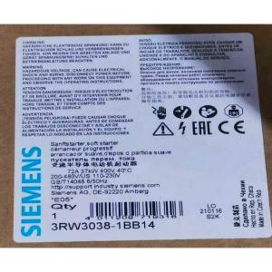 Wholesale SIEMENS 3RW3038-1BB14 SIRIUS SOFT STARTER S2 72 A, 37 KW/400 V, 40 °C 200-480 V AC, 110-230 V AC/DC SCREW TERMINALS from china suppliers
