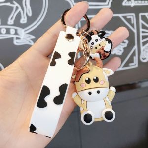 Silicone Cartoon Cow Keychain for Ladies Backpack and Car Pendant