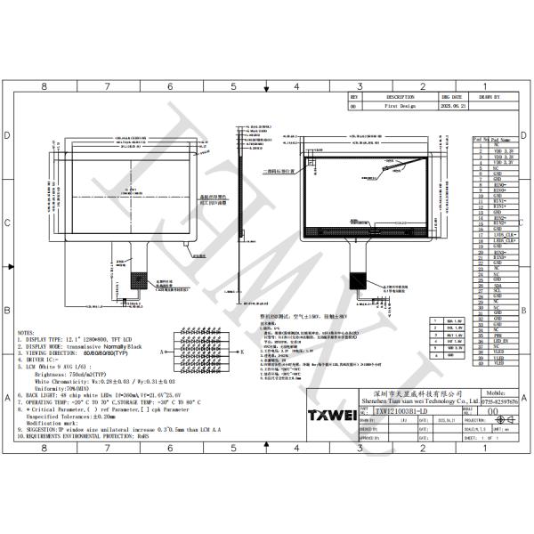 12.1-inch LCD capacitive touch screen 1280 * 800 LVDS full view high-definition instrument display module