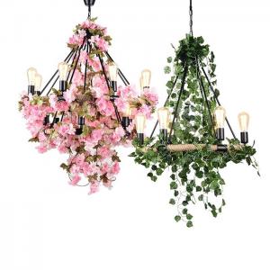 Wholesale Decorative Vintage Rope Pendant Light E27 Industrial Style Hemp Rope Leaf Flower  Chandeliers from china suppliers
