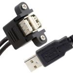 Dual USB 2.0 Type A Panel Mount Male to Female Extension Cable
