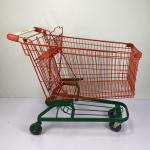 210L German Type Warehouse Shopping Trolley Cart Red And Green With 5 Inch PU