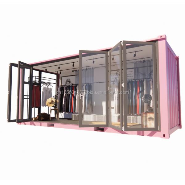 Customized Color Steel Frame 20ft Prefab Container Clothing Store Kiosk Booth Mobile Shop with Galvanized Steel Bending