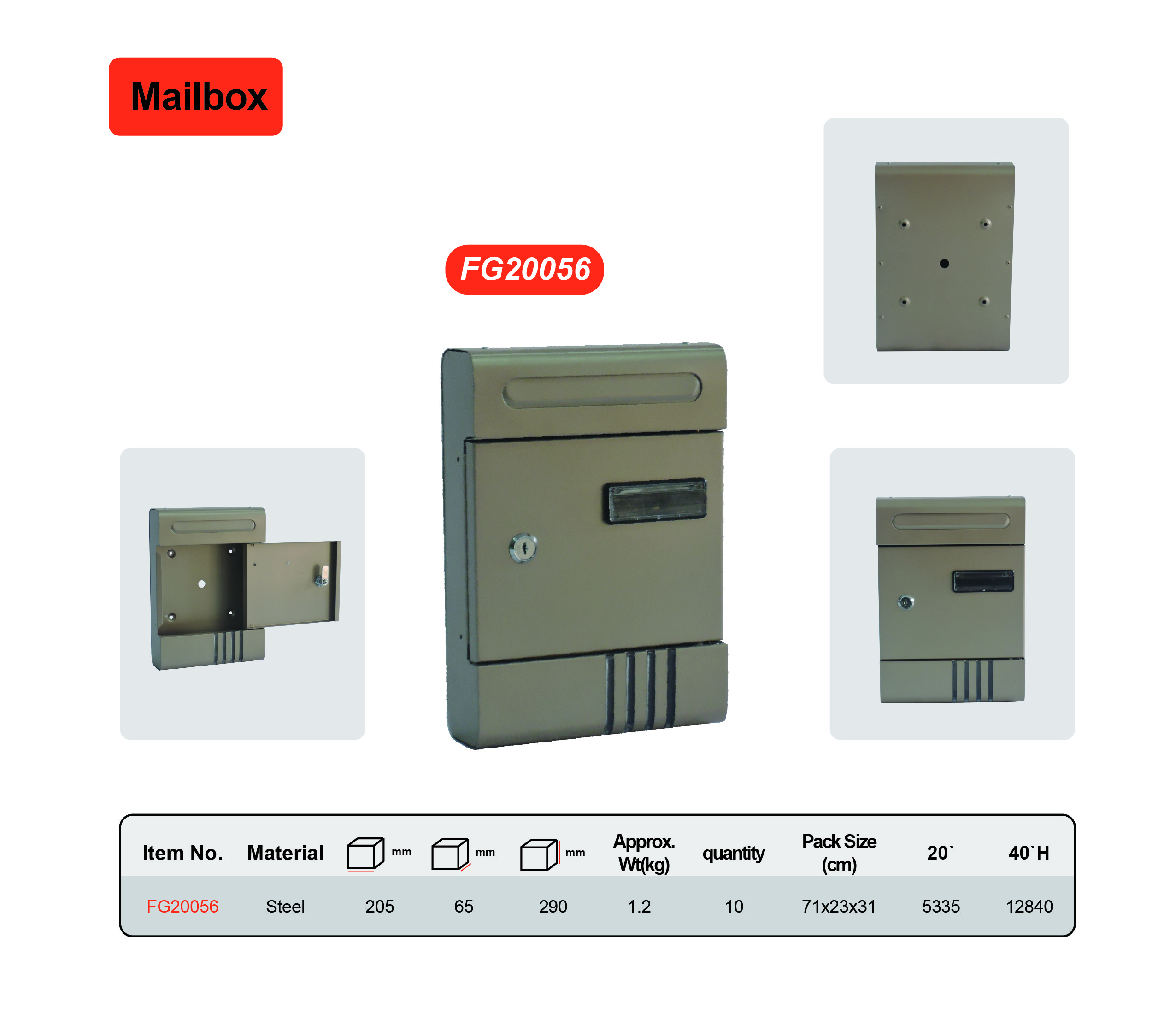 Outdoor Residential Steel Mailbox Waterproof Wall Mounted Letterbox