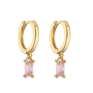 Wholesale Gold Plated 18K Hoop Earrings Rectangle Water Drop Pink Zircon Diamond Pendant from china suppliers