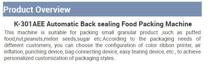 Back Sealing Rice / Orange Powder/Nuts /Chocolate Bean Automatic Pouch Packing Machine