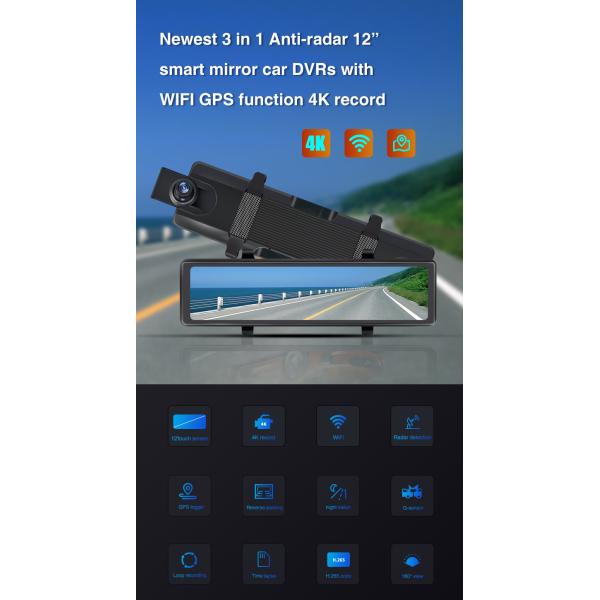 12 Inch Rearview Nextbase 4k Dash Cam WIFI GPS Car Dashboard Camera Recorder Radar Detection