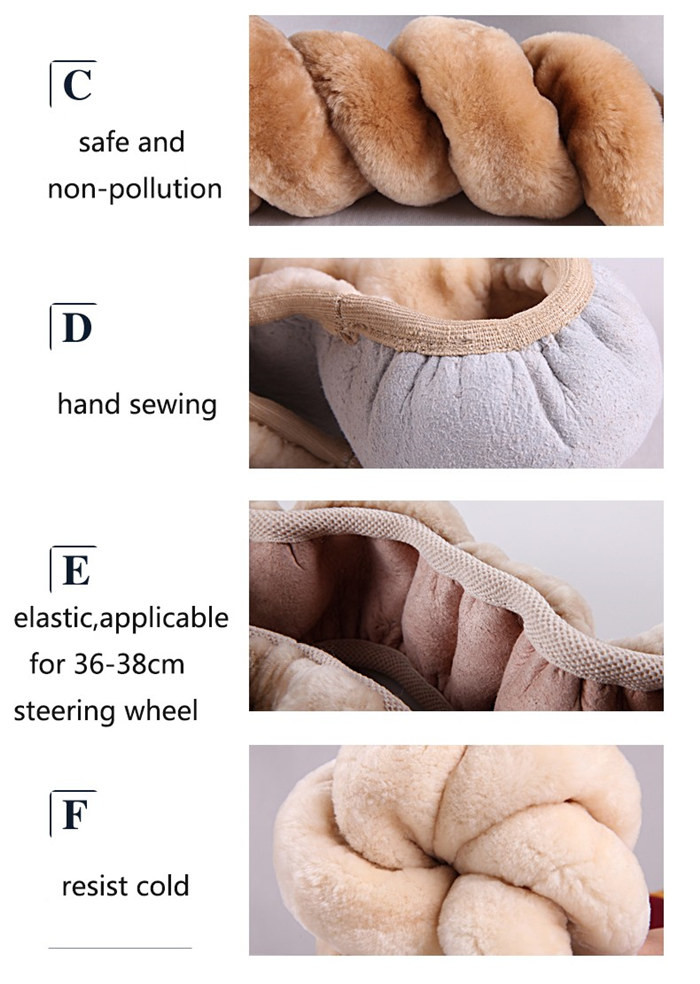 Dyed Black Sheepskin Steering Wheel Cover Hand Sewing for Car Decoration