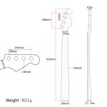 Jazz Bass Replacement Neck 20 Frets Guitar Neck C Shape Maple wood 33.78"