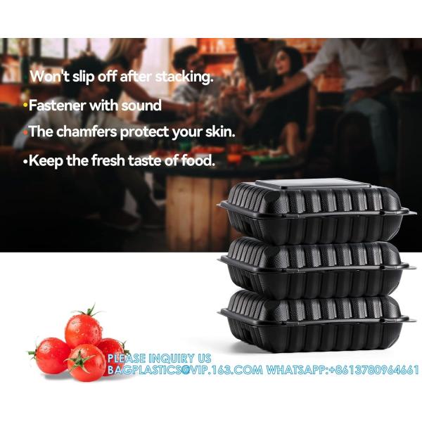 Meal Prep Containers, 65 Pack Clamshell Food Containers 7.8 Inch Black 3 Compartment To Go Containers