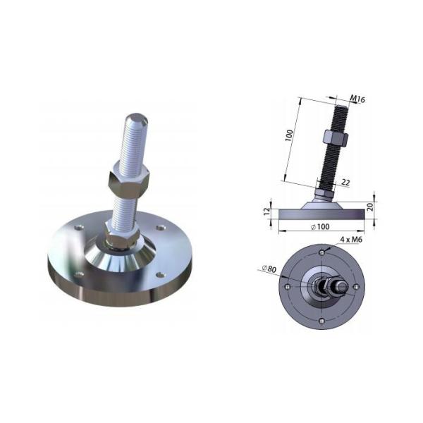 M16 Machine Adjustable Leveling Feet Heavy Duty Leg Leveler 10*2cm Pad Anti Erosion