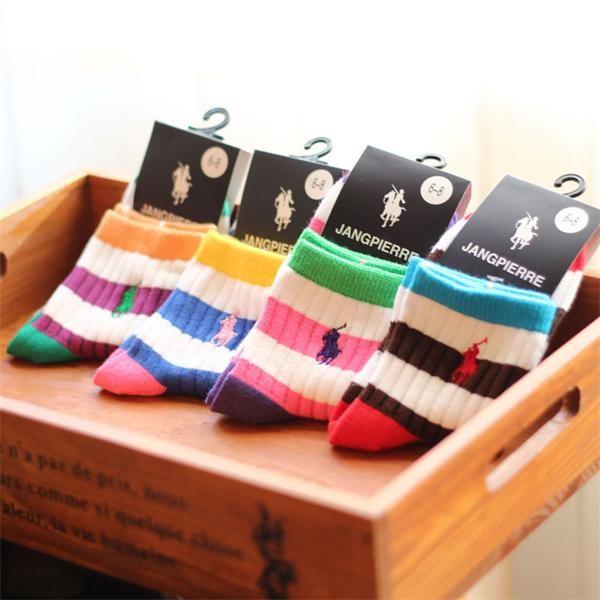 2015 Hot selling stripe design embroiderying logo OEM AZO-free cotton hosiery