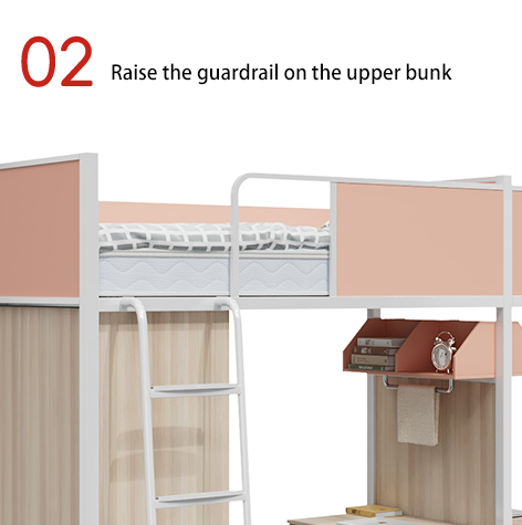 Steel Wood Combination Bunk Bed with Built-in Desk/Storage Space and Assembly Required for University Dormitory