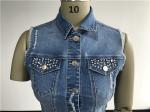Medium Wash Denim Jacket , Embellished Denim Jacket Sleeveless TW71813