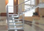 Anti Slip Straight Flight Staircase Clear Glass Tread Stairs With Led Light