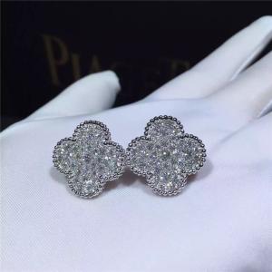 Wholesale Van Cleef Arpels Magic Alhambra earrings 18k white gold and round diamonds from china suppliers