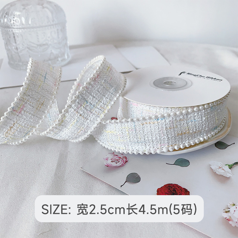25mm Polyester Ribbon Lattice Plaid Ribbon Pearl Edge OEM ODM