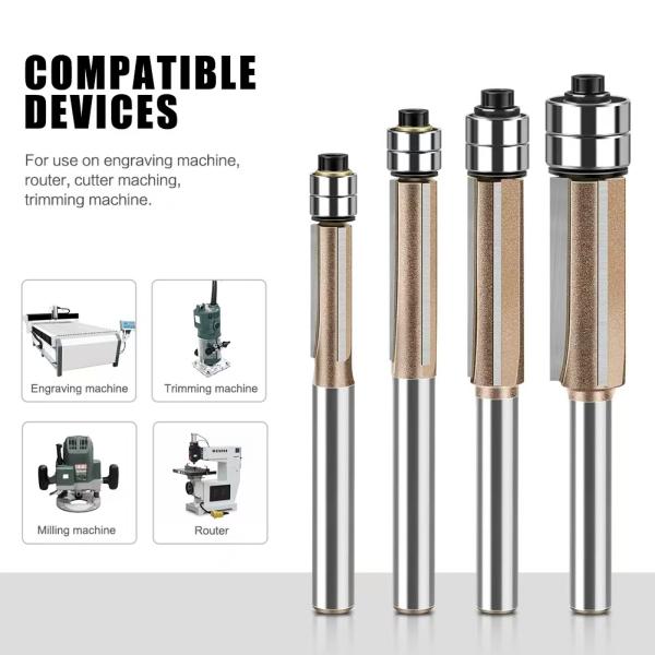 6mm 1/4 Handle Cnc End Mill Bits Double Bearing Woodworking Cutting Tools