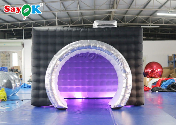 Black + Silver Color Inflatable Photo Booth Tent With LED For Party