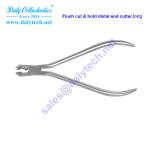 Flush cut and safety hold distal end cutter pliers of orthodontic appliance for