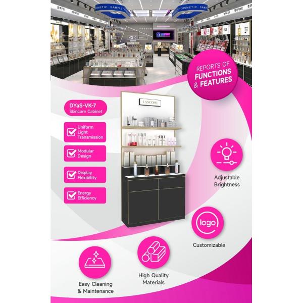DYaS-VK-7 Skincare Display Cabinet with 30*15MM Iron Tube and Hidden LED Strips
