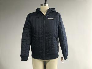 Wholesale Plastic Zip Pu Leather Coat Navy Polyester Nylon Bomber Puffer Jacket With Hood TW77571 from china suppliers