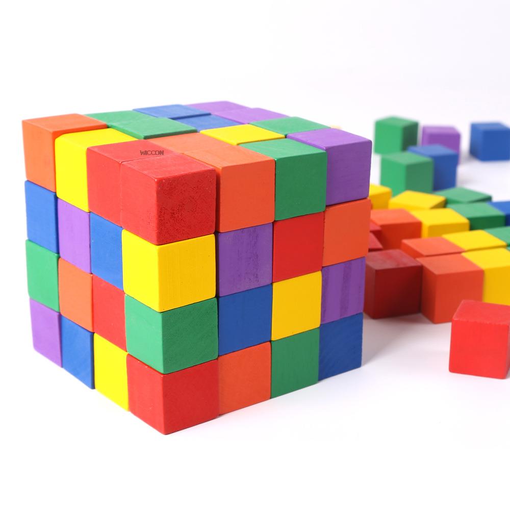 Colorful Wooden Cubes Building Blocks Toy Baby Color and Geometric Shape Wood Educational Toys for Chil