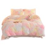 Home Hotel Wedding Rainbow Color Faux Fur Velvet Fluffy Plush Soft Bedding Set 4