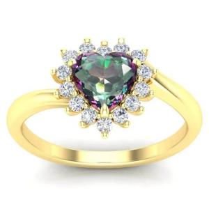 Wholesale 14K Rose Gold Plated Heart Cut Mystic Topaz White CZ Halo Gemstone Engagement Rings from china suppliers