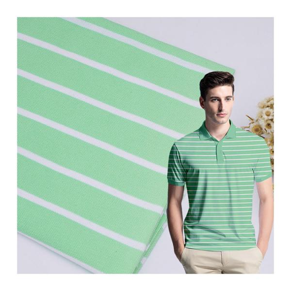 Breathable Green And White Striped Knit Fabric , 210g 26S Striped Cotton Knit
