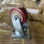 8 Inch FLat Tread PU Wheel Red Polyurethane Swivel Plate Trolley Wheels For