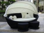 Cane Garden Daybed With Tea/ Coffee Table , Wicker Oval Daybed