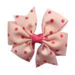 Girls Hair Bow Ribbon Dot Printing Green / Pink Color Customized Size