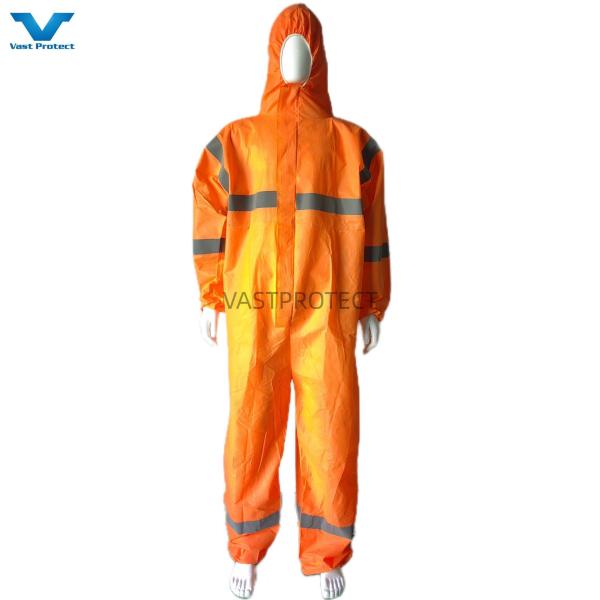 OEM Accepted Type 5 6 Industrial PPE Orange SMS Disposable Coveralls With
