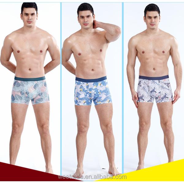 Floral korean plus size men's shorts print underwear elastic mens silk boxers