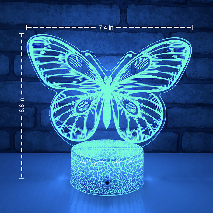 Acrylic 3W 3D Illusion Night Light Lamp Butterfly Shape For Girls