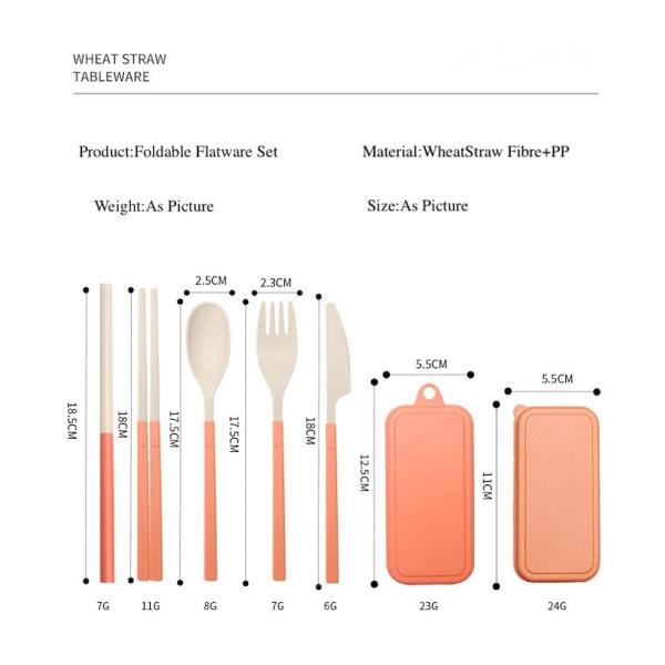 Portable 5-PC Green Wheat Straw Fibre Cutlery Set Versatile Biodegradable Diningware Accessories Sustainable And Suitable For Hot And Cold Meals