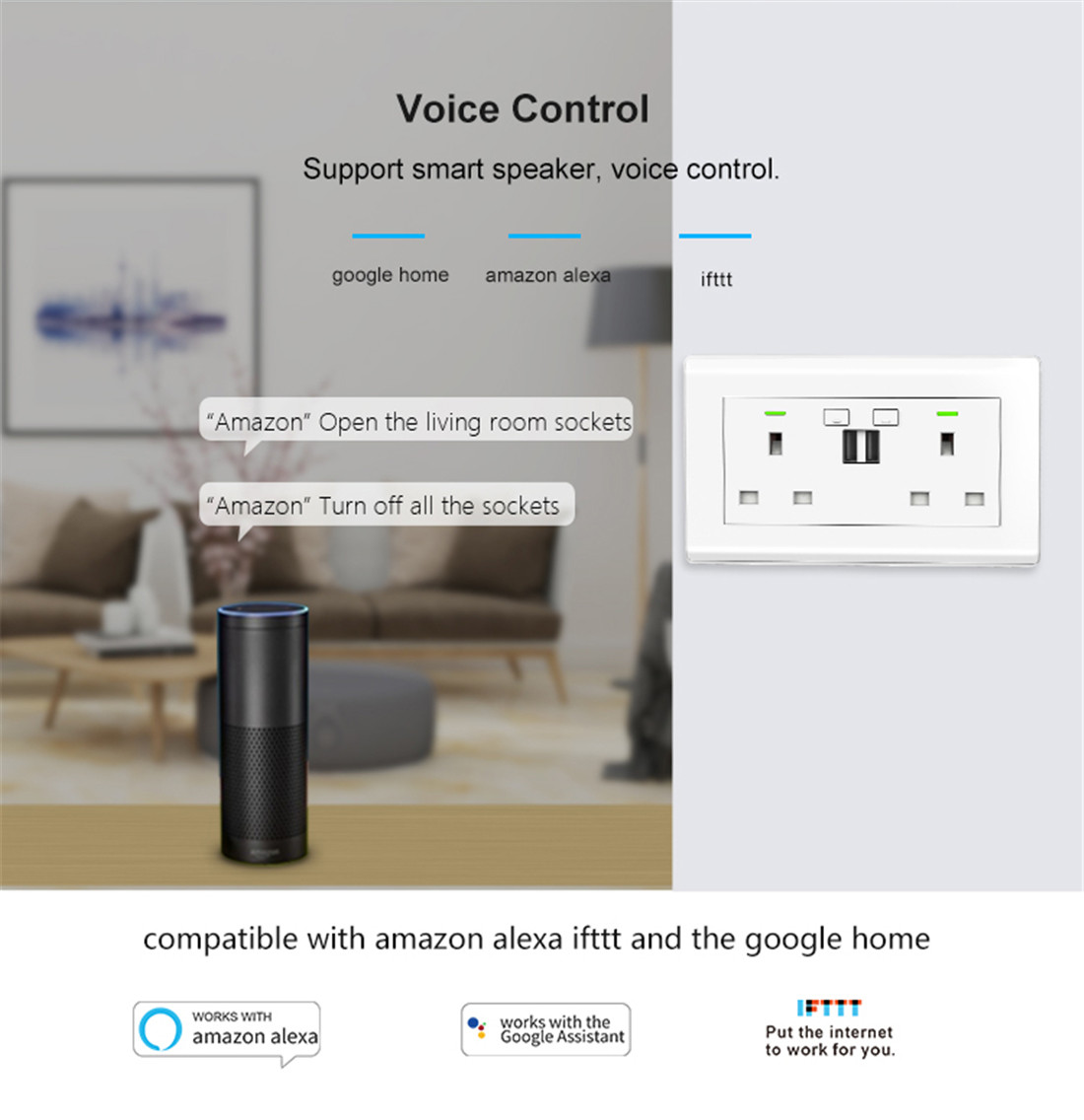 UK Smart Wall Socket With Double USB