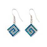 925 With Sterling Silver Greek Key Natural Blue Garnet Stud Meander Opal