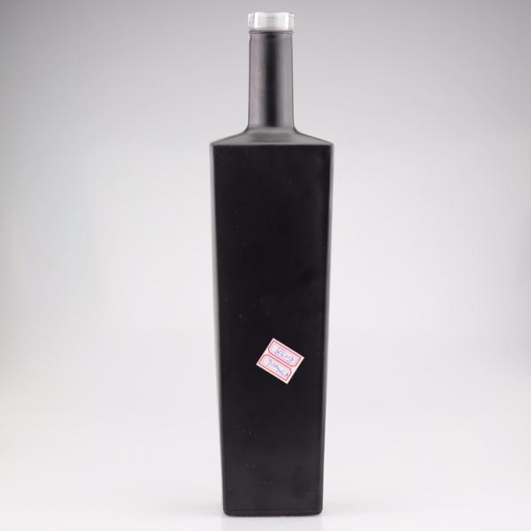 750ml Glossy Black Glass Vodka Painted Bottles Screen Printing Gin Closure Liquor Bottle